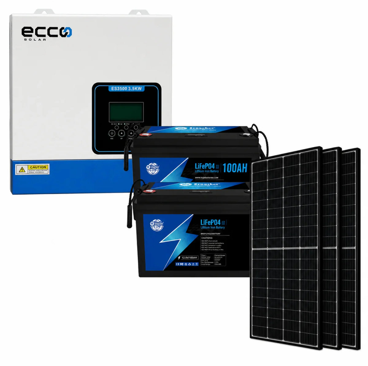 Ecco 3.5 KVA MPPT 100A Ecco 2.56 KwH Lithium 3X 460W Mono Solar Panels Combo Kit