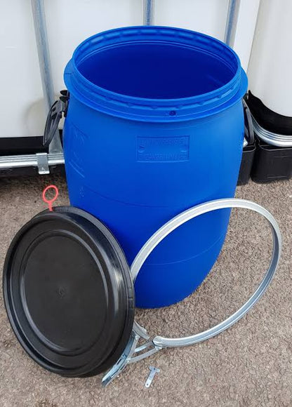 New 60 Litre Open Top Blue Plastic Drum