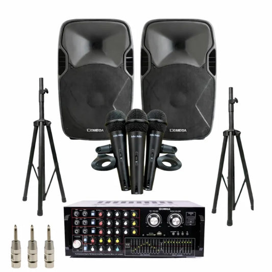 Omega Karaoke PA Bundle – 2x 15″ X-L10 Speakers
